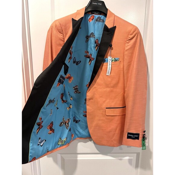 Paisley & Gray Men’s Slim Fit Grosvenor Peak Tuxedo Jacket Blazer Orange 38R - Picture 9 of 15